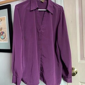 Notations Purple Button Down Shirt Notched Collar